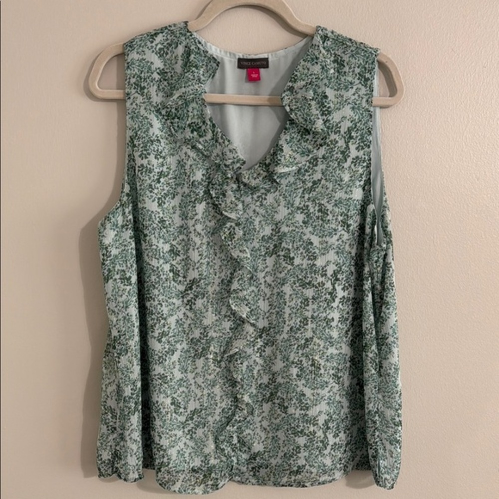 Vince Camuto Green Ruffled Bib Collar Blouse